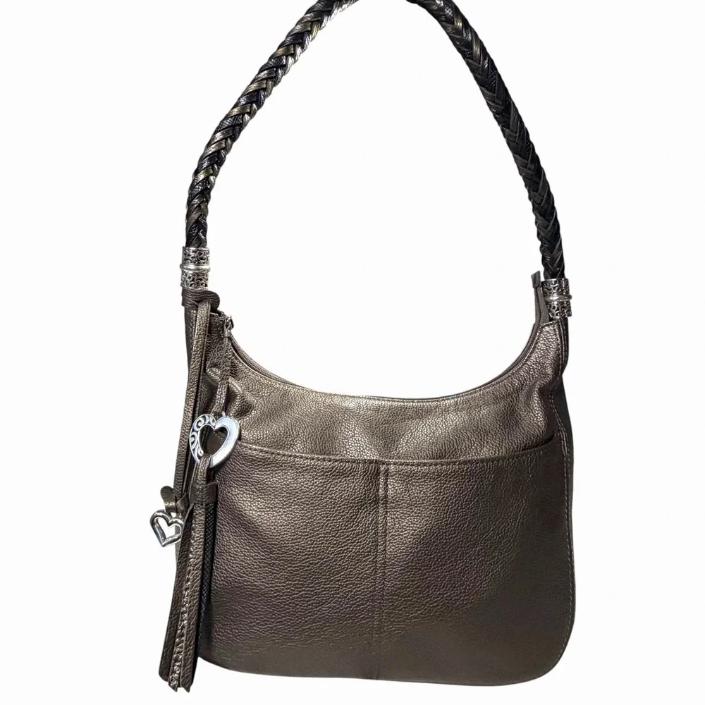BRIGHTON‎ Barbados Dijon Gold Tone Ziptop Braided Strap Hobo Shoulder Bag